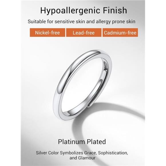 925 Sterling Silver Adjustable Open Ring for Women, Solid Sterling Silver Ring - Picture 6 of 8